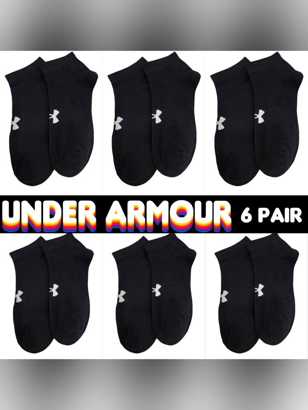 Under Armour Training No Show Socks BNWT Black White Logo Womens Small OR Youth